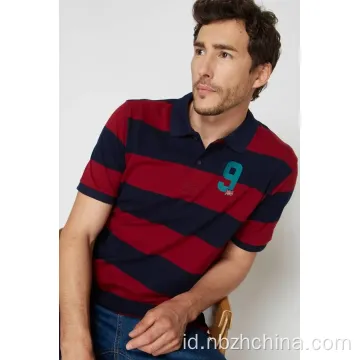 Mens casual benang pewarna garis -garis lengan pendek polo